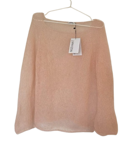 Ingehaakt luchtig gebreide mohair trui roze